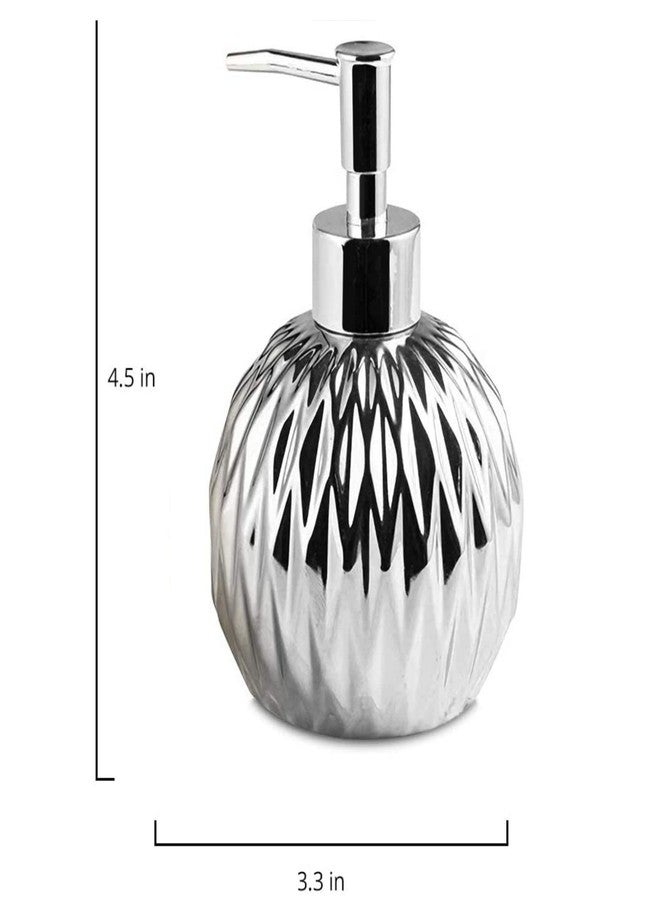 FabSeasons Spherical Soap Dispenser with Pump, Silver/Metallic/Steel symmteric Pattern Bottle for Liquid soap, Homemade Lotions and Essential Oil, 400ML - Image 3